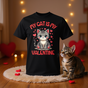T-shirt per amanti dei gatti per San Valentino con design 'Il mio gatto è il mio San Valentino' - Product Image 3