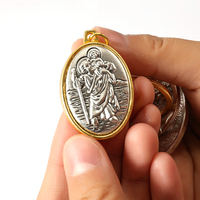 Porte-clés Saint Antoine en cuir plaqué or et argent, porte-monnaie, pendentif religieux chrétien