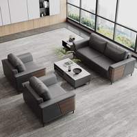 Ensemble canapé de bureau et table basse, structure en bois, cuir véritable, trois places, mousse haute élasticité, design moderne et minimaliste pour