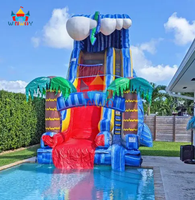 WINWAYTOYS Toboggan aquatique gonflable géant en PVC écologique, design palmier - Toboggan de piscine à double voie pour fête estivale en extérieur