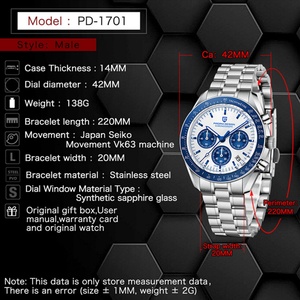 PAGANI DESIGN 2026 Nouvelle montre à quartz de luxe pour homme en acier inoxydable, date automatique, chronographe, verre saphir - Product Image 2