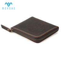 Dompet Kulit Pria Gaya Vintage Kustom dengan Kantong Koin Ber-resleting, Anti RFID, dan Portabel