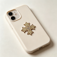 Autocollant métallique personnalisé en émail souple avec croix coptique, adhésif 3M, décalcomanie métallique en relief pour coque de téléphone