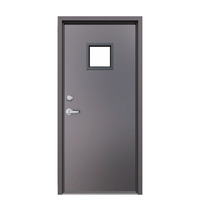 Porte coupe-feu en acier moderne homologuée 45/90/180 min, porte de sortie incendie en métal creux avec barre anti-panique et vitre de vision intérieure