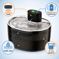 Fontaine à eau rechargeable pour animaux de compagnie 3,2 L, distributeur d'eau sans fil pour chat, commande tactile, acier inoxydable, fontaine à eau silencieuse