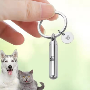 Guci abu hewan peliharaan baja tahan karat gantungan kunci perak kecil silinder tas liontin peringatan gantungan kunci logam kenang-kenangan - Product Image 6
