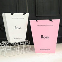 Sac cadeau trapézoïdal en carton blanc gaufré personnalisé pour bouquet, emballage cadeau pour fleuriste, sac cadeau pour fleurs