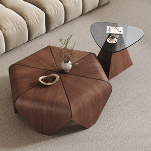 Set di Tavolini da Caffè Esagonali Minimalisti Italiani, Set di Tavolini da Salotto Vintage Moderni, Nuovo Tavolino da Caffè in Legno di Design - Product Image 3