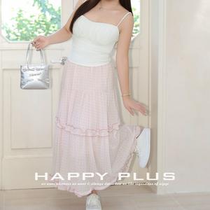 Falda Midi con Volantes Happy Plus para Mujer, Cintura Elástica, Chifón con Puntos, Color Rosa Lotus, Talla Grande, Ropa Casual de Otoño - Product Image 1