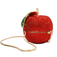 Luxe handtas met kristallen en strass steentjes, rode appelvormig, voor feestjes en bruiloften