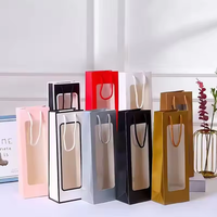 Diskon besar hadiah belanja tas Tote kemasan kaca kertas Kraft polos anggur merah muda hitam merah untuk toko botol anggur dengan windows