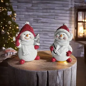 New Arrivals 2-Piece Religious Christmas Snowman Doll Statue <b>Ornaments</b> Couple Resin Craft Home Decorations - Product Image 1