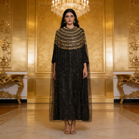 Robe Kaftan pour femmes, brodée, ornée de strass et de paillettes, manches courtes, longueur maxi, robe de soirée modeste, ornée de perles à la main, robes pour événements formels