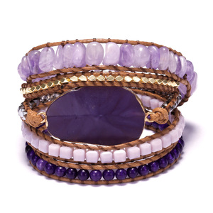 Exquisit <strong>Boho</strong> Handmade Natural Stones Amethyst Charm Leather Wrap Lawyered Women <strong>Bracelet</strong> - Product Image 1