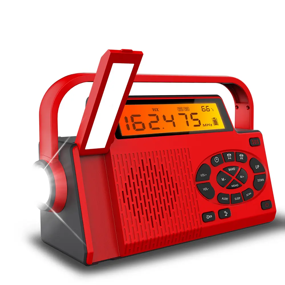 Radio de emergencia recargable de 5000mAh, manivela de mano, carga Solar, portátil, AM/FM/NOAA, con alarma de SOS, luz LED de Radio Meteorológica