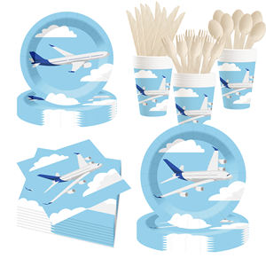 داماي طائرة زرقاء مخصصة أطباق ورقية أطقم مناديل أكواب أواني طعام لوازم حفلات ديناصور لتزيين أعياد الميلاد للأطفال - Product Image 3