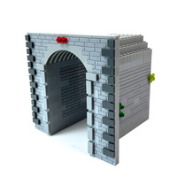Blocs de construction MOC, vue de rue, bâtiment, train, grotte, ville, voie ferrée, décoration périphérique, modèle assemblé en DIY