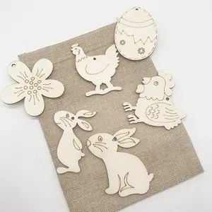 10 PCS wooden Easter gifts rabbit chicken flower egg wooden decoration pieces