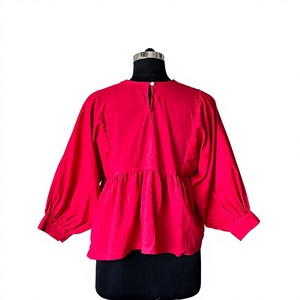 Haut peplum bohème en polyester brodé rouge pour femme, chemisier ethnique à manches ballon, tunique folklorique traditionnelle pour adulte, ODM - Product Image 5