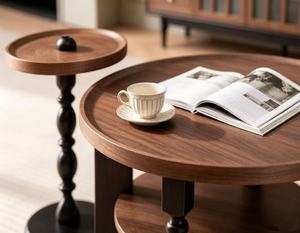 โต๊ะกาแฟไม้ทรงกลมทันสมัยพร้อมชั้นวางของ เฟอร์นิเจอร์ห้องนั่งเล่นสไตล์มิดเซ็นจูรี่ ดีไซน์โครงเหล็ก - Product Image 2