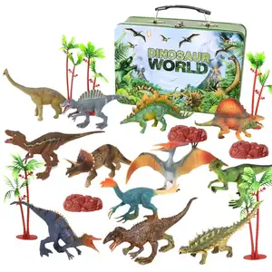 Dinosaurio juguetes 12 pezzi misto regalo per bambini solido 7 'PVC in plastica dinosauro giocattolo in scatola portatile di latta