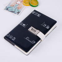 Organizador de cuero Pu con contraseña para notas, organizador de diario, cuaderno de estudiantes de dibujos animados, novedad