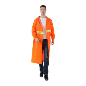 Orange Color Laborer Outdoor Impermeável Raincoat Hooded Long Raincoat Elastic Cuff Reflective Long Raincoat Para Adultos