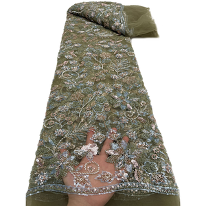 NI.AI 高品质串珠序列网状蕾丝非洲薄纱蕾丝面料新娘婚纱材料 - Product Image 4