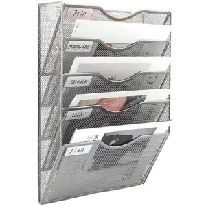 Odm Home Office 5 Zakken Mesh Muur Vijl Houder A4 Formaat Metalen Organizer Zilver