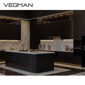 Hiện đại ánh sáng sang trọng thân thiện với môi tủ bếp tùy chỉnh thiết kế đảo Bếp tích hợp cửa kính bản lề melamine Board MDF - Product Image 5