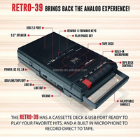 Rétro 39 noir Portable boîte à chaussures Portable casque Mp3 Cassette enregistreur avec lecteur Usb