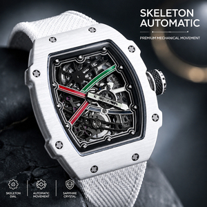Reloj de pulsera ultrafino para hombre, <span class=keywords><strong>serie</strong></span> 6702, de lujo, blanco, de cerámica, con movimiento mecánico automático, esqueleto, forma de barril, informal, para negocios - Product Image 1