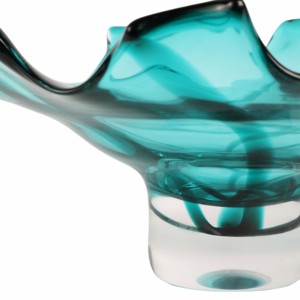 Ciotola Decorativa in Vetro Soffiato Artigianale Turchese con Bordo Nero, Centrotavola per Tavolino da Caffè, Soggiorno, Arredamento Casa - Product Image 4