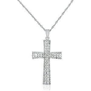 Collar con Colgante de Cruz de Diamantes Jewelspaark, 1.13 Quilates en Total, Corte Brillante, Engaste en Canal, Plata de Ley 925, para Mujer, Religioso, Cristiano - Product Image 1