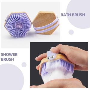 Brosse de douche exfoliante en silicone avec logo personnalisé et dos en bambou, brosse à cuir chevelu en silicone, vente en gros d'usine - Product Image 5