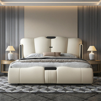 Lit king-size gris italien, style minimaliste, en bois, pour la maison, vente en gros, lit de luxe en cuir haut de gamme pour hôtel avec rangement