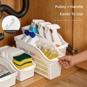 Cestino portaoggetti in plastica sotto il lavello con ruote, organizer per articoli vari, contenitore per prodotti per la pulizia - Product Image 2