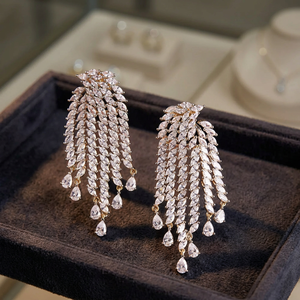 Luxury Marquise Cut Crystal Chandelier <b>Earrings</b> 18K Gold Plated Tassel <b>Dangle</b> Women Wedding Jewelry 925 <b>Silver</b> - Product Image 3