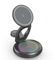 Chargeur sans fil multifonctionnel 3 en 1 15W à charge rapide, station de charge de bureau magnétique pliable et rotative de type C pour écouteurs