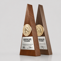 Trophée triangulaire en bois massif de noyer noir, badge personnalisé pièce de monnaie dorée, médaille créative pour employé exceptionnel, récompense personnalisée