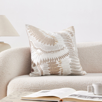 Vente en gros de housse de coussin jacquard brodée personnalisée, design plume de luxe pour canapé-lit, fournisseur OEM de tissu haute densité