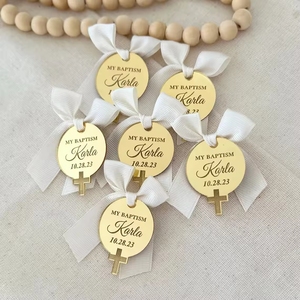 Étiquettes circulaires en acrylique gravées personnalisées, cadeaux de baptême, de communion ou de Noël pour bébé, modernes, simples, faits à la main, religieux - Product Image 6