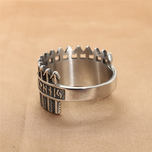 yunnique Viking Warrior <b>Ring</b> <b>Titanium</b> Steel Crown Shape Men's Punk Jewelry Gift Silver Color Geometric Design - Product Image 3