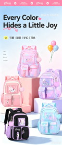Cute Student <b>Backpack</b> <b>Waterproof</b> School Bag Large Capacity Anti Theft Softback Bookbag for Girls and Boys - Product Image 5