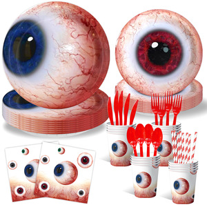 Ensemble de vaisselle jetable pour fête d'<span class=keywords><strong>anniversaire</strong></span> sur le thème des grands yeux créatifs, ensemble de serviettes en papier, bannière, fournitures de fête en gros - Product Image 2