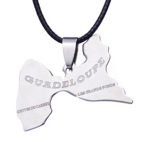 Populaire Tresse Corde Collier En Acier Inoxydable Pendentif Collier Guadeloupe Martinique Lareunion France Carte Collier Pour Les Femmes