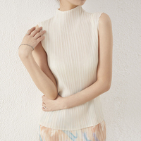 Top Estivo da Donna con Collo Alto e Pieghe, Elegante Gilet Senza Maniche Plissettato, Top Aderente ad Alta Elasticità, Vendita all'Ingrosso