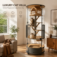Enclos pour chat rond en bois massif durable avec bordure de sécurité en maille anti-évasion, villa pour chat d'intérieur