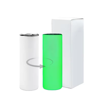 Gobelet de sublimation vierge 20oz en acier inoxydable, fin et droit, phosphorescent, avec paille