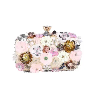 clutch bags manufacturer exquisite appliques beaded flower purse lady handbags luxury evening bags